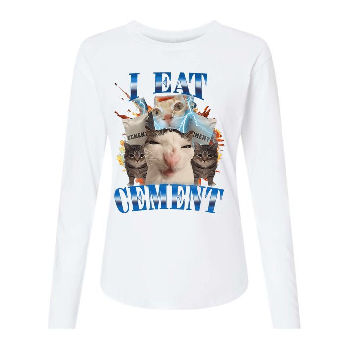 I Eat Cement Cursed Cat Funny Oddly Specific Dank Meme Womens Cotton Relaxed Long Sleeve T-Shirt