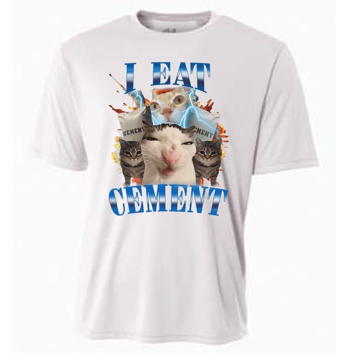 I Eat Cement Cursed Cat Funny Oddly Specific Dank Meme Cooling Performance Crew T-Shirt