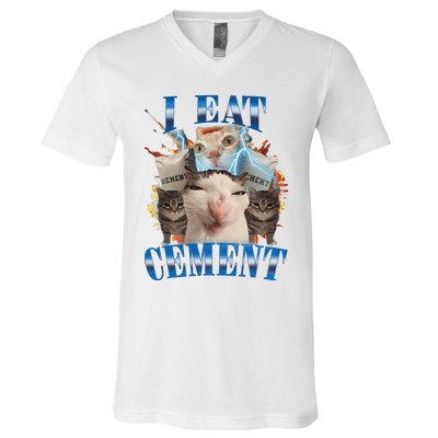 I Eat Cement Cursed Cat Funny Oddly Specific Dank Meme V-Neck T-Shirt