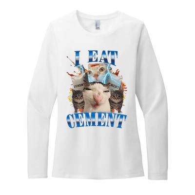 I Eat Cement Cursed Cat Funny Oddly Specific Dank Meme Womens CVC Long Sleeve Shirt