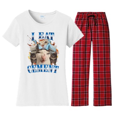 I Eat Cement Cursed Cat Funny Oddly Specific Dank Meme Women's Flannel Pajama Set