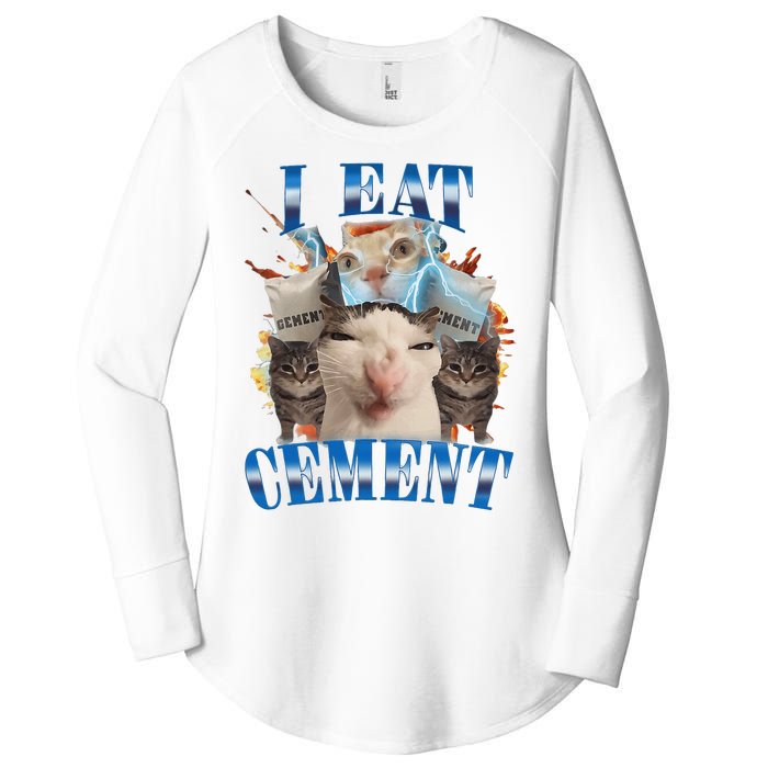 I Eat Cement Cursed Cat Funny Oddly Specific Dank Meme Women's Perfect Tri Tunic Long Sleeve Shirt