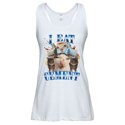 I Eat Cement Cursed Cat Funny Oddly Specific Dank Meme Ladies Essential Flowy Tank