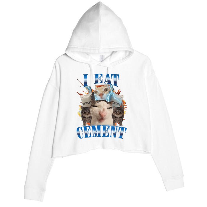 I Eat Cement Cursed Cat Funny Oddly Specific Dank Meme Crop Fleece Hoodie