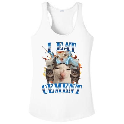 I Eat Cement Cursed Cat Funny Oddly Specific Dank Meme Ladies PosiCharge Competitor Racerback Tank