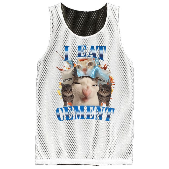 I Eat Cement Cursed Cat Funny Oddly Specific Dank Meme Mesh Reversible Basketball Jersey Tank