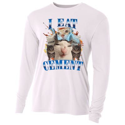 I Eat Cement Cursed Cat Funny Oddly Specific Dank Meme Cooling Performance Long Sleeve Crew