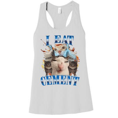 I Eat Cement Cursed Cat Funny Oddly Specific Dank Meme Women's Racerback Tank