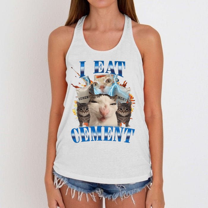 I Eat Cement Cursed Cat Funny Oddly Specific Dank Meme Women's Knotted Racerback Tank