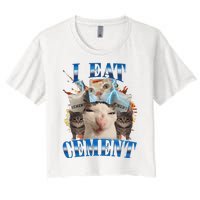 I Eat Cement Cursed Cat Funny Oddly Specific Dank Meme Women's Crop Top Tee