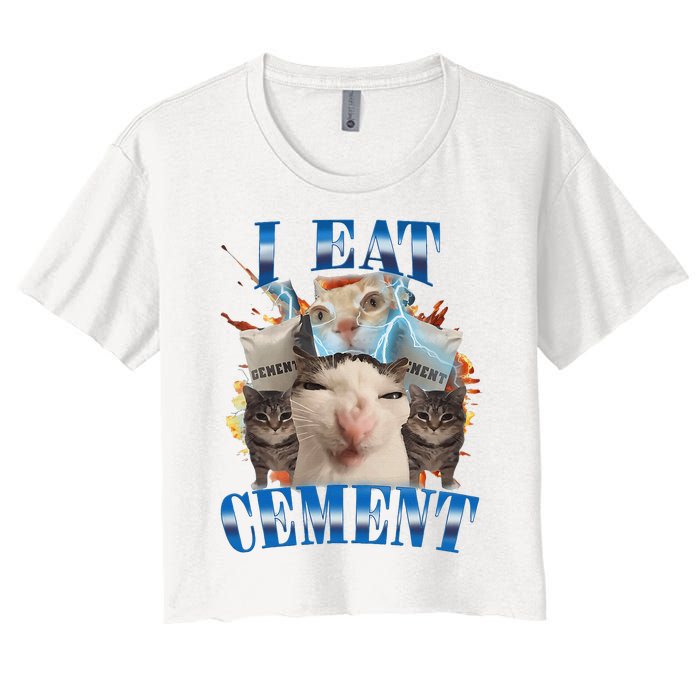 I Eat Cement Cursed Cat Funny Oddly Specific Dank Meme Women's Crop Top Tee