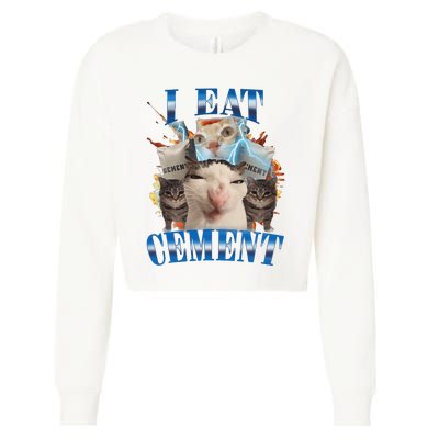 I Eat Cement Cursed Cat Funny Oddly Specific Dank Meme Cropped Pullover Crew