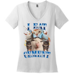 I Eat Cement Cursed Cat Funny Oddly Specific Dank Meme Women's V-Neck T-Shirt