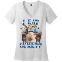 I Eat Cement Cursed Cat Funny Oddly Specific Dank Meme Women's V-Neck T-Shirt