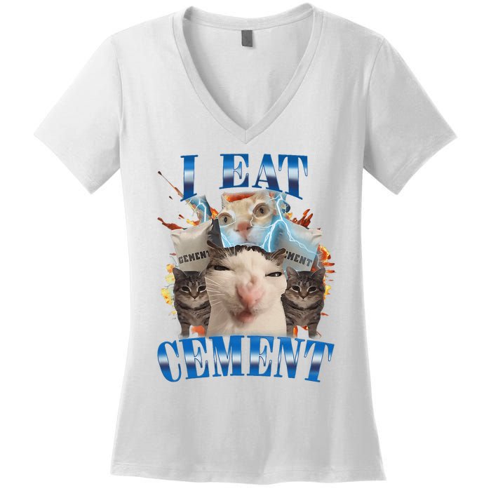 I Eat Cement Cursed Cat Funny Oddly Specific Dank Meme Women's V-Neck T-Shirt