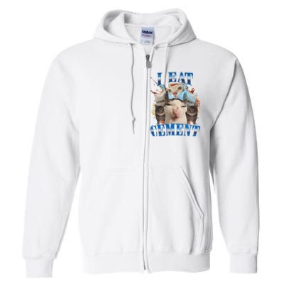 I Eat Cement Cursed Cat Funny Oddly Specific Dank Meme Full Zip Hoodie