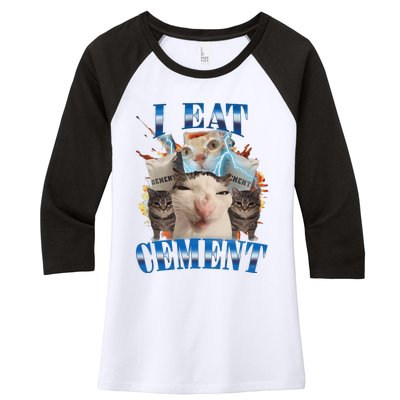 I Eat Cement Cursed Cat Funny Oddly Specific Dank Meme Women's Tri-Blend 3/4-Sleeve Raglan Shirt