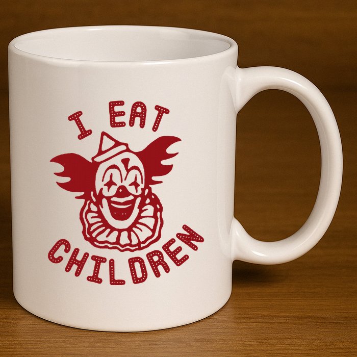 I Eat Children Evil Creepy Clown Halloween 11oz C Handle Ceramic Mug