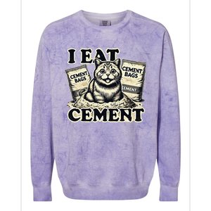 I Eat Cement Cursed Cat Funny Oddly Specific Meme Colorblast Crewneck Sweatshirt