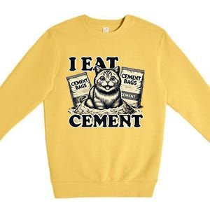 I Eat Cement Cursed Cat Funny Oddly Specific Meme Premium Crewneck Sweatshirt