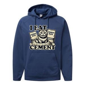 I Eat Cement Cursed Cat Funny Oddly Specific Meme Performance Fleece Hoodie