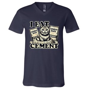 I Eat Cement Cursed Cat Funny Oddly Specific Meme V-Neck T-Shirt