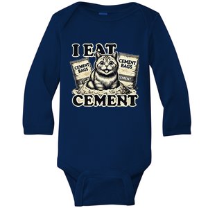 I Eat Cement Cursed Cat Funny Oddly Specific Meme Baby Long Sleeve Bodysuit