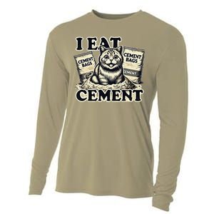 I Eat Cement Cursed Cat Funny Oddly Specific Meme Cooling Performance Long Sleeve Crew