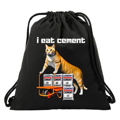 I Eat Cement Cursed Cat Funny Oddly Specific Weird Meme Drawstring Bag
