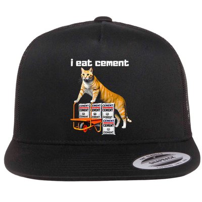 I Eat Cement Cursed Cat Funny Oddly Specific Weird Meme Flat Bill Trucker Hat