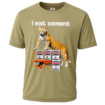 I Eat Cement Cursed Cat Funny Oddly Specific Weird Meme Cooling Performance Crew T-Shirt