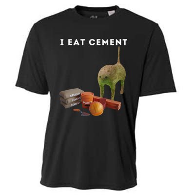 I Eat Cement Funny Cat Cursed Oddly Specific Dank Meme Cooling Performance Crew T-Shirt