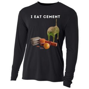 I Eat Cement Funny Cat Cursed Oddly Specific Dank Meme Cooling Performance Long Sleeve Crew