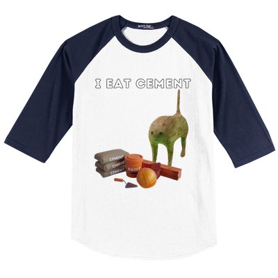 I Eat Cement Funny Cat Cursed Oddly Specific Dank Meme Baseball Sleeve Shirt