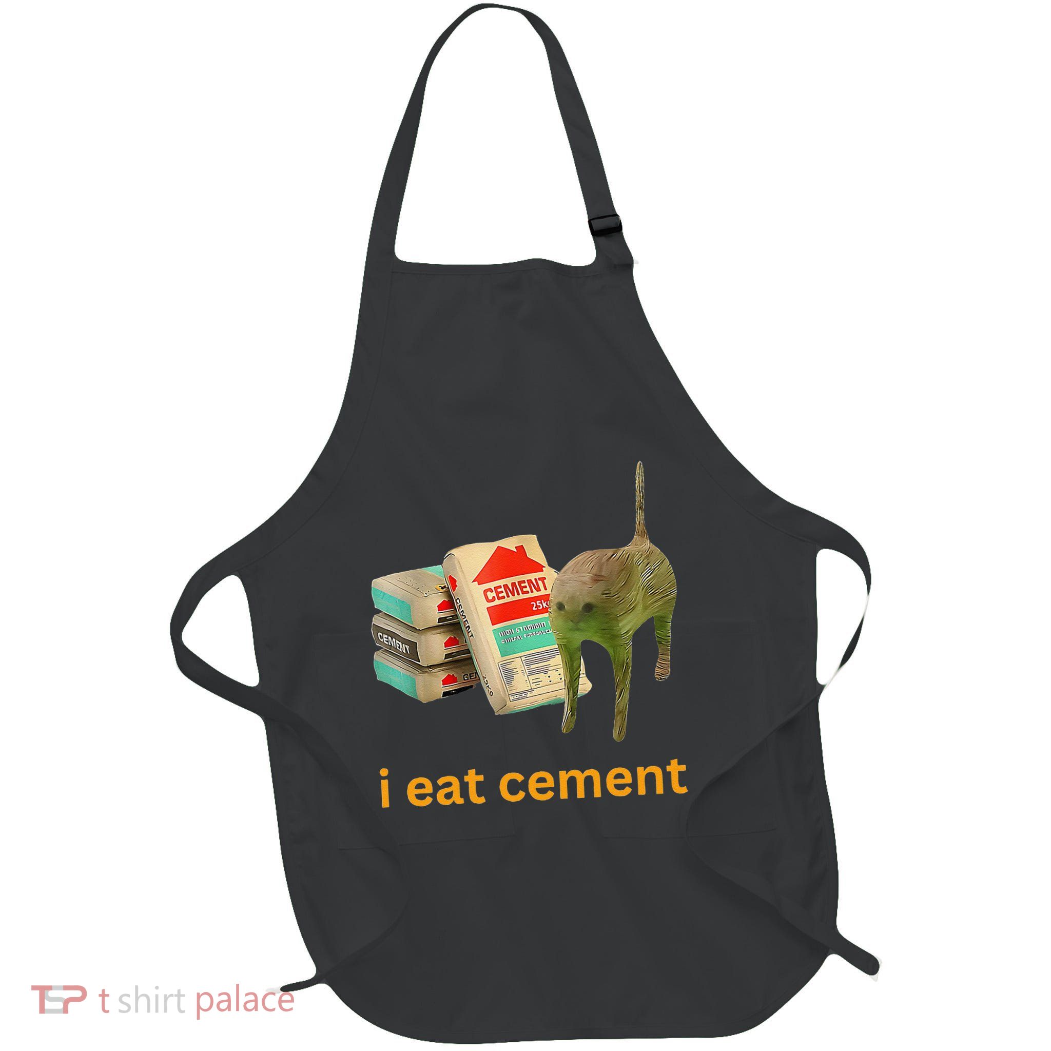 I Eat Cement Cursed Cat Funny Meme Full-Length Apron With Pockets