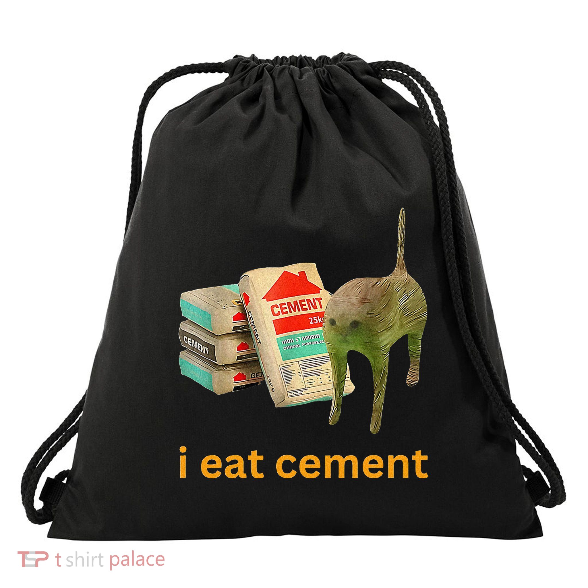 I Eat Cement Cursed Cat Funny Meme Drawstring Bag
