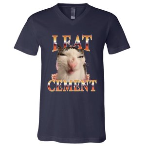 I Eat Cement Cat I Eat Cement Cursed Cat Meme V-Neck T-Shirt