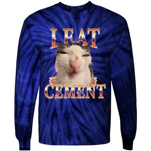 I Eat Cement Cat I Eat Cement Cursed Cat Meme Tie-Dye Long Sleeve Shirt