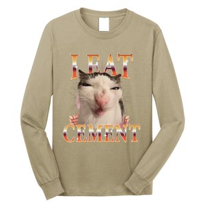 I Eat Cement Cat I Eat Cement Cursed Cat Meme Long Sleeve Shirt