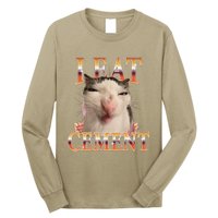 I Eat Cement Cat I Eat Cement Cursed Cat Meme Long Sleeve Shirt