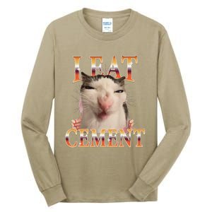 I Eat Cement Cat I Eat Cement Cursed Cat Meme Tall Long Sleeve T-Shirt