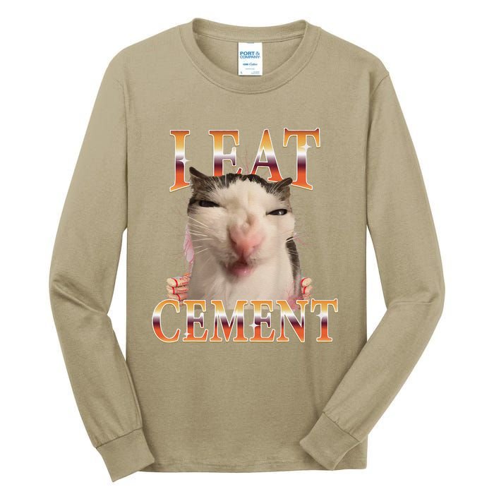 I Eat Cement Cat I Eat Cement Cursed Cat Meme Tall Long Sleeve T-Shirt