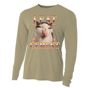 I Eat Cement Cat I Eat Cement Cursed Cat Meme Cooling Performance Long Sleeve Crew