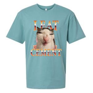 I Eat Cement Cat I Eat Cement Cursed Cat Meme Sueded Cloud Jersey T-Shirt