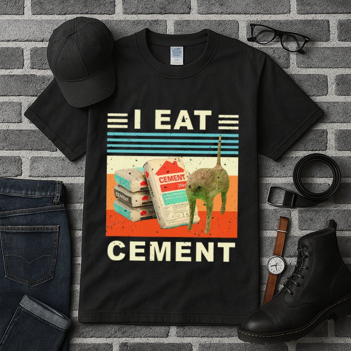 I Eat Cement Cursed Cat Funny Oddly Specific Dank Meme Tall T-Shirt