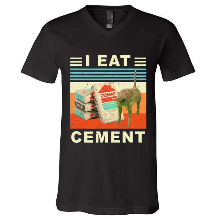 I Eat Cement Cursed Cat Funny Oddly Specific Dank Meme V-Neck T-Shirt