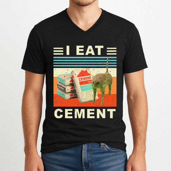 I Eat Cement Cursed Cat Funny Oddly Specific Dank Meme V-Neck T-Shirt
