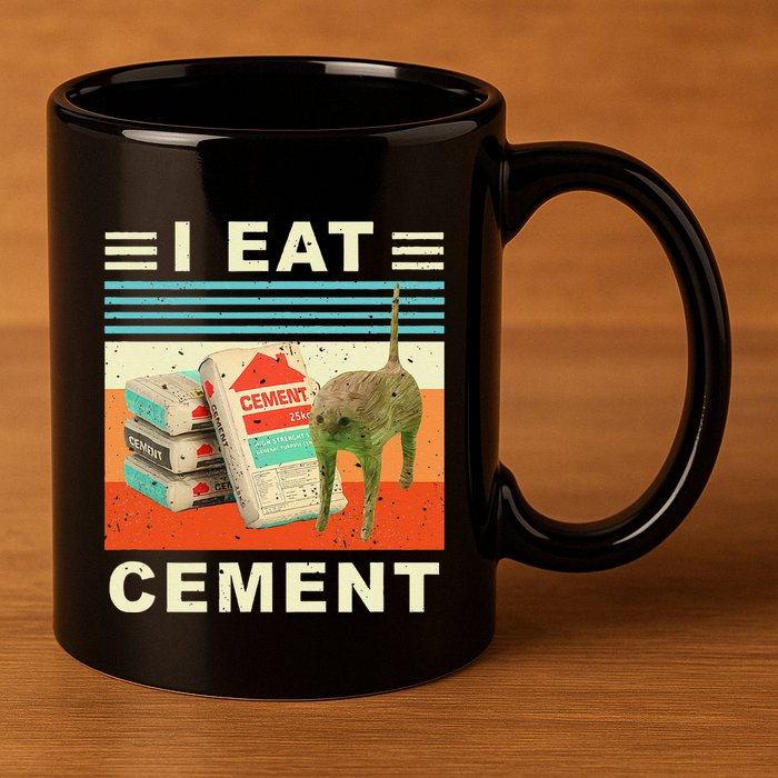 I Eat Cement Cursed Cat Funny Oddly Specific Dank Meme 11oz C Handle Ceramic Mug