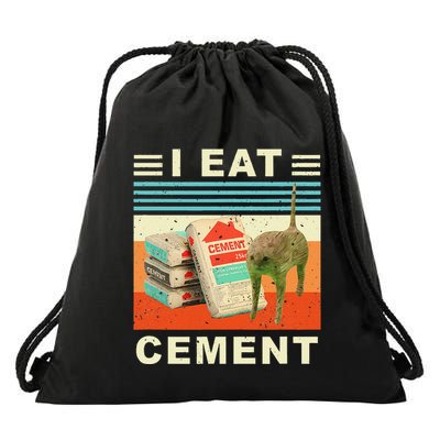 I Eat Cement Cursed Cat Funny Oddly Specific Dank Meme Drawstring Bag