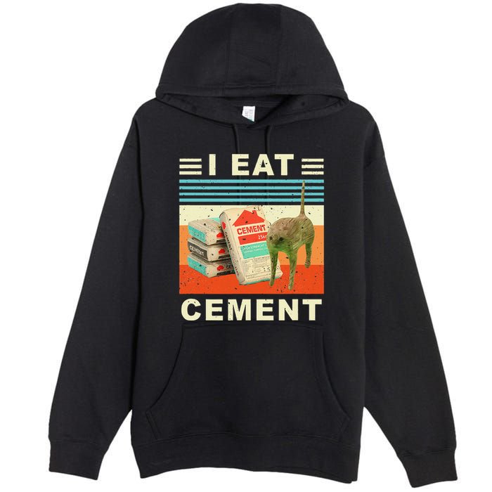 I Eat Cement Cursed Cat Funny Oddly Specific Dank Meme Premium Pullover Hoodie